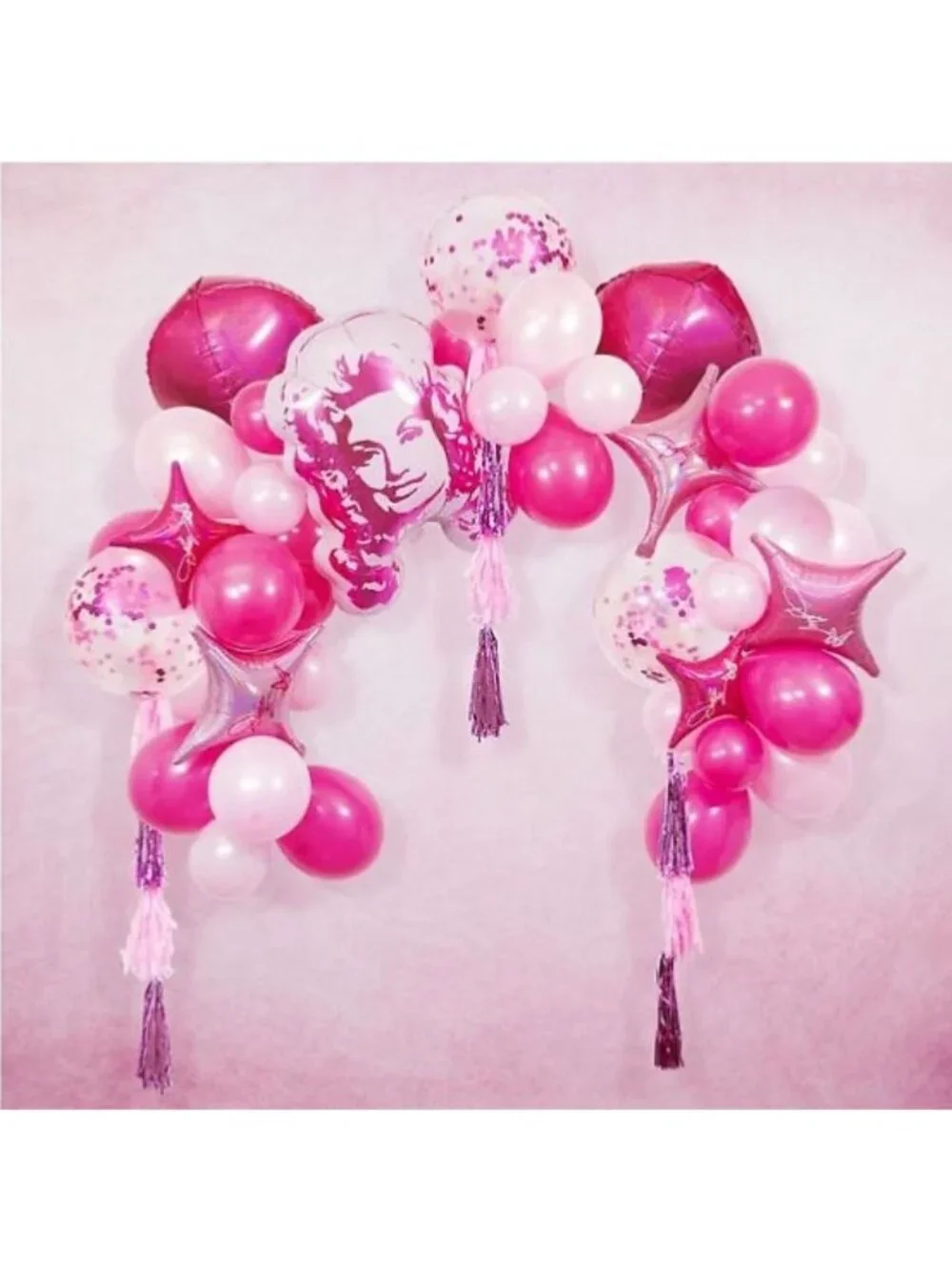 Dolly Parton Arch Balloon Kit Tassels Pink & White Confetti Balloons 43 Pc NEW!